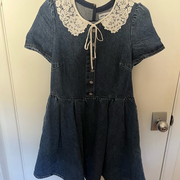 Self Portrait Lace-Trim Denim Dress - Picture 2 of 4